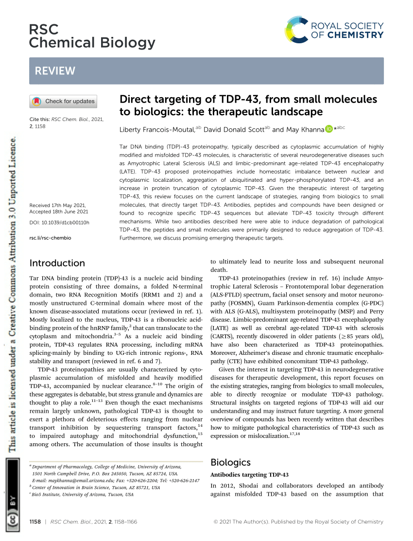 (PDF) Direct targeting of TDP-43, from small molecules to biologics ...