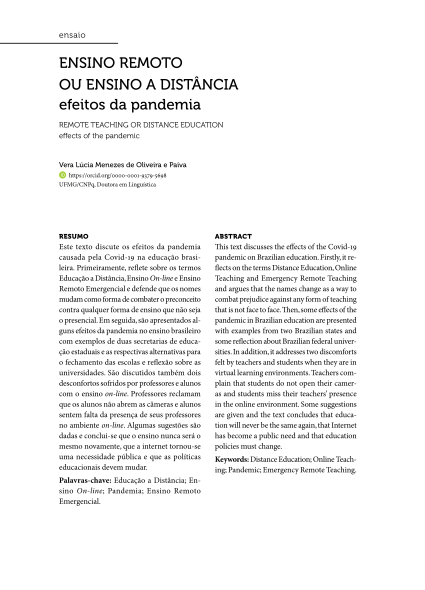 PDF) Avaliação do uso da educação a distância e do ensino remoto