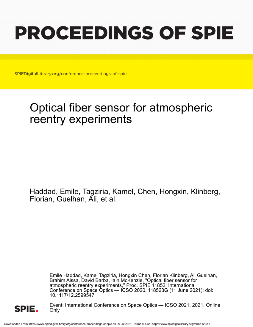 PDF Optical fiber sensor for atmospheric reentry experiments