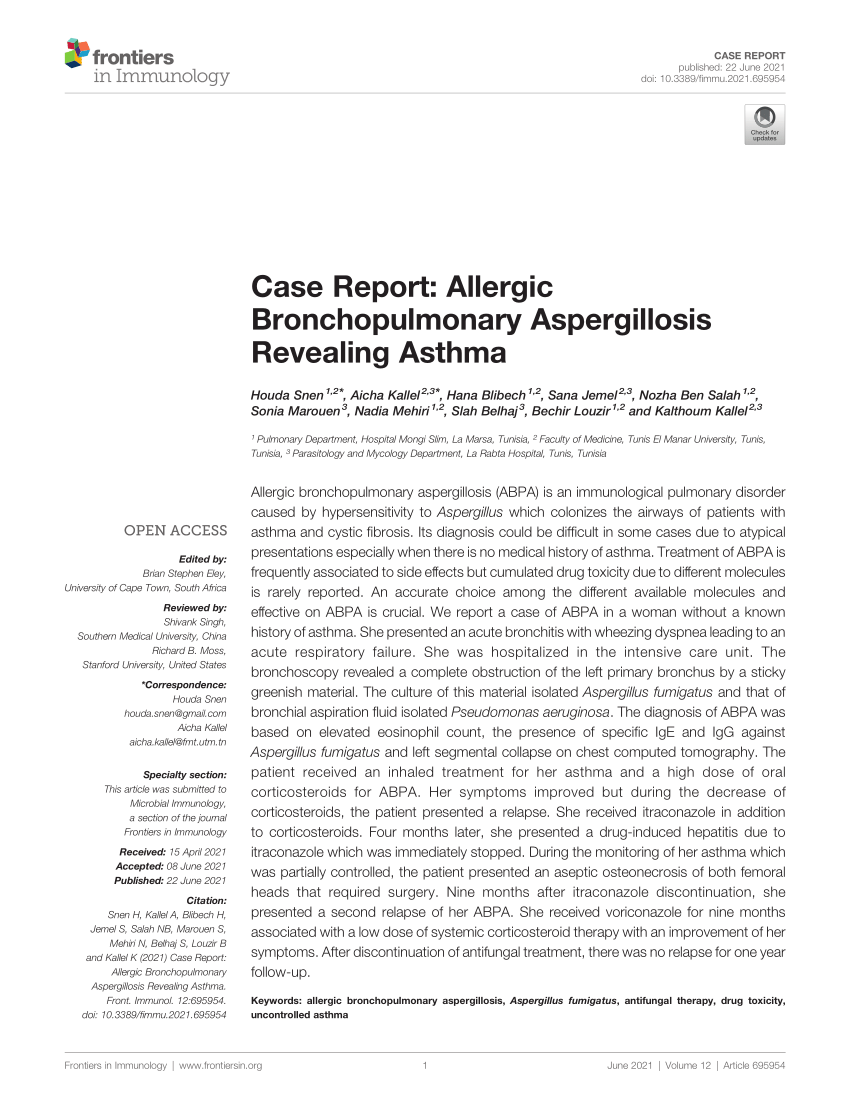Pdf Case Report Allergic Bronchopulmonary Aspergillosis Revealing Asthma