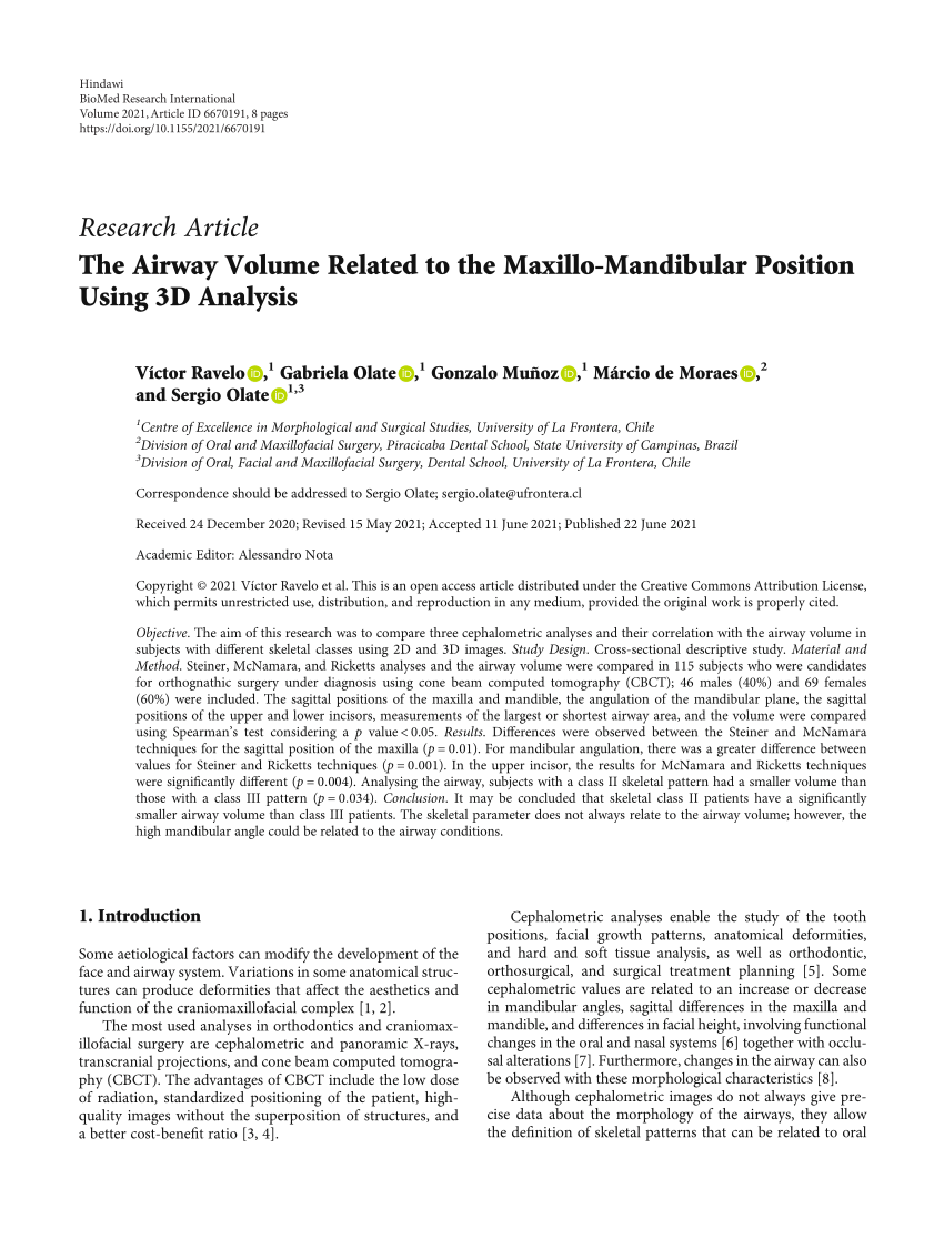 PDF) The Airway Volume Related to the Maxillo-Mandibular Position Using 3D  Analysis