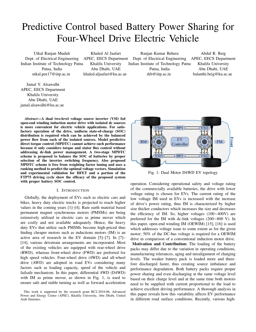 (PDF) Predictive Control based Battery Power Sharing for FourWheel