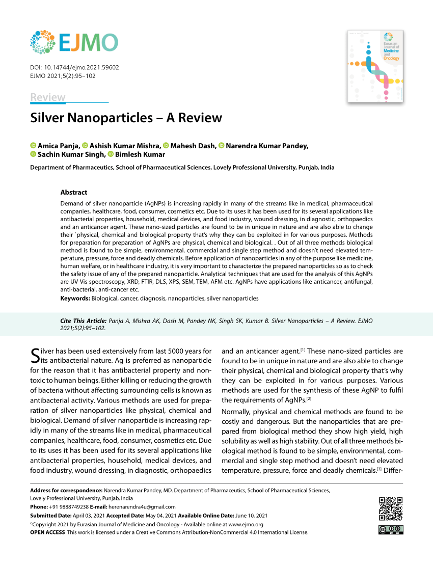 silver nanoparticles literature review