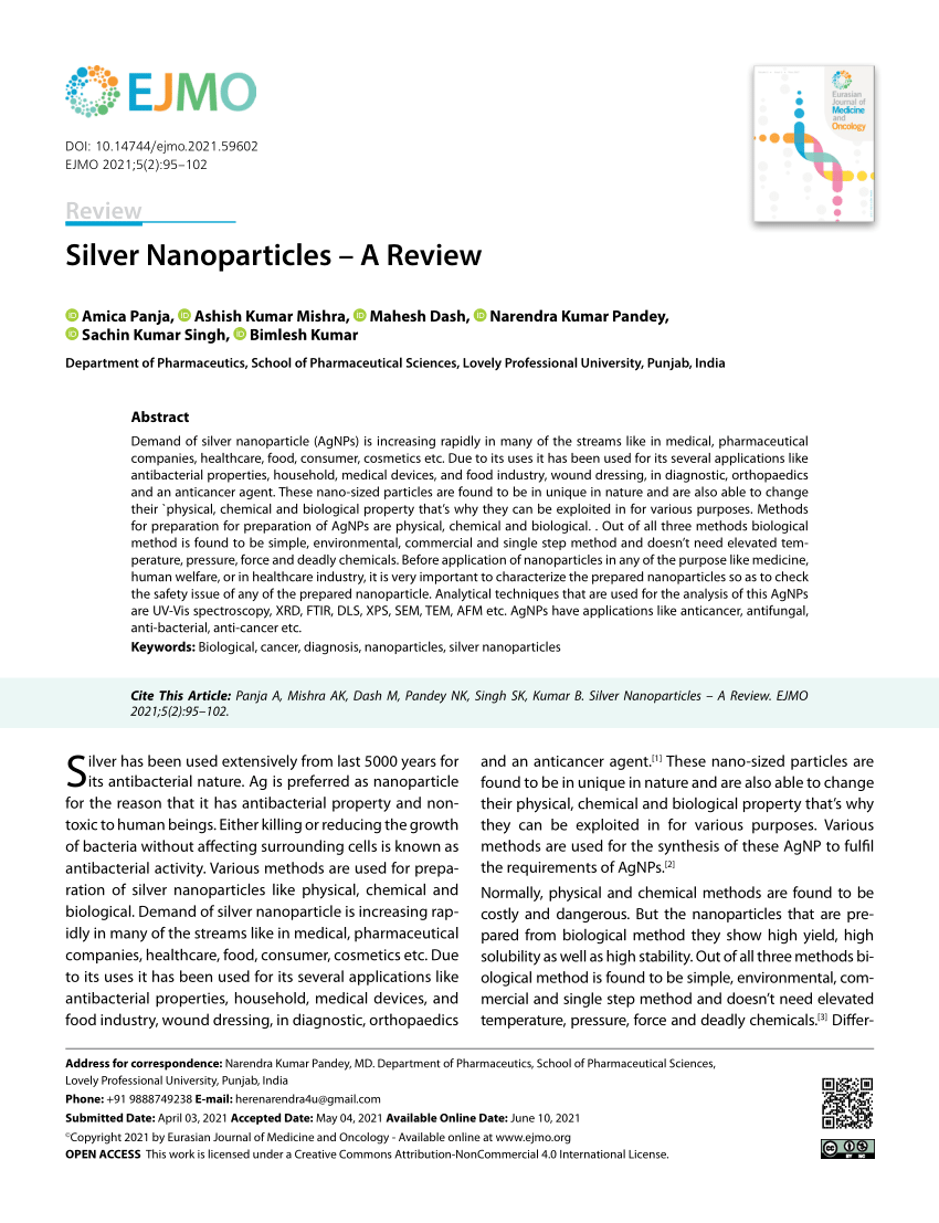 literature review of silver nanoparticles