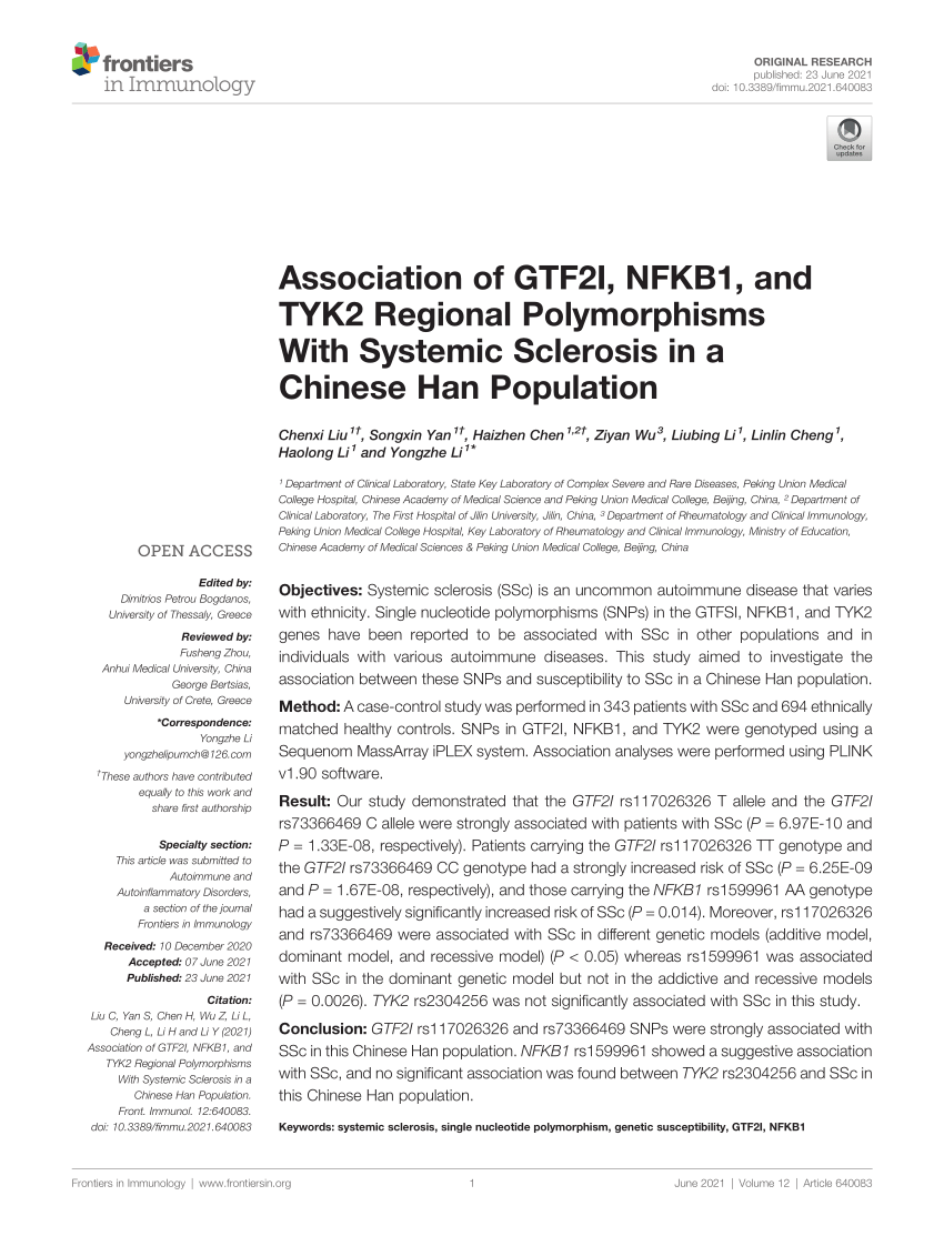 PDF) Association of GTF2I, NFKB1, and TYK2 Regional Polymorphisms 