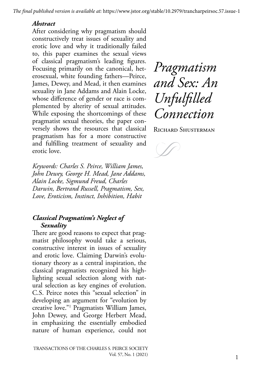 Pdf Pragmatism And Sex An Unfulfilled Connection