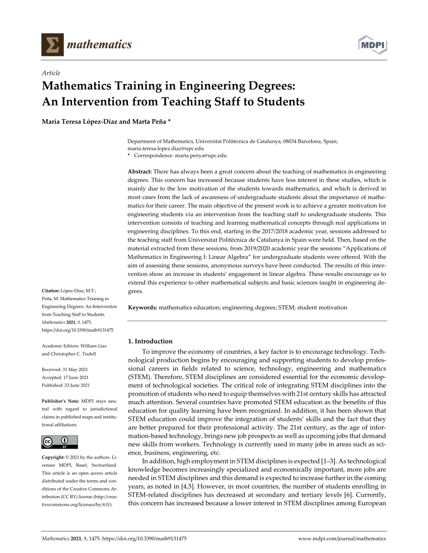 PDF) Mathematics Training in Engineering Degrees: An Intervention ...