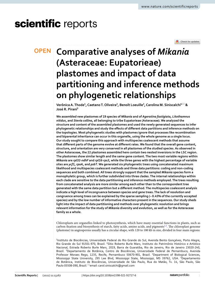 PDF) Comparative analyses of Mikania (Asteraceae: Eupatorieae 