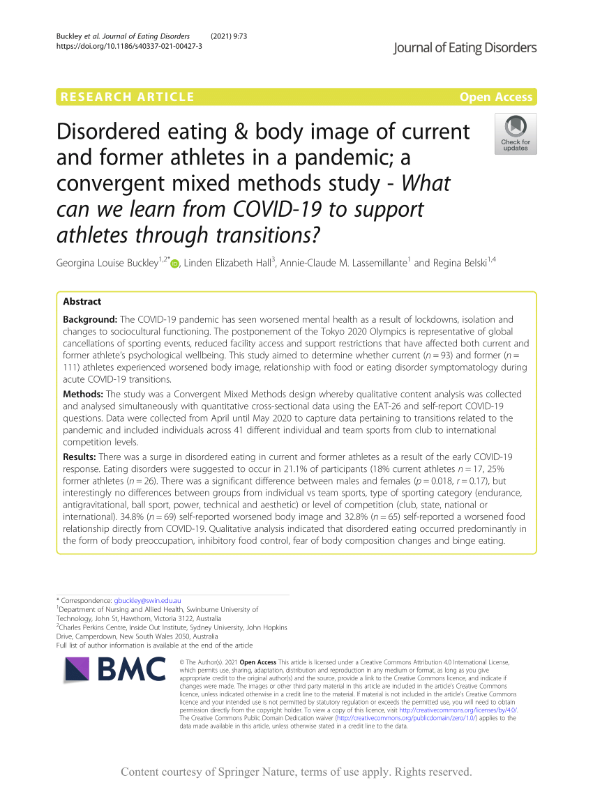 PDF) Disordered eating and body image of current and former athletes in a pandemic; a convergent mixed methods study