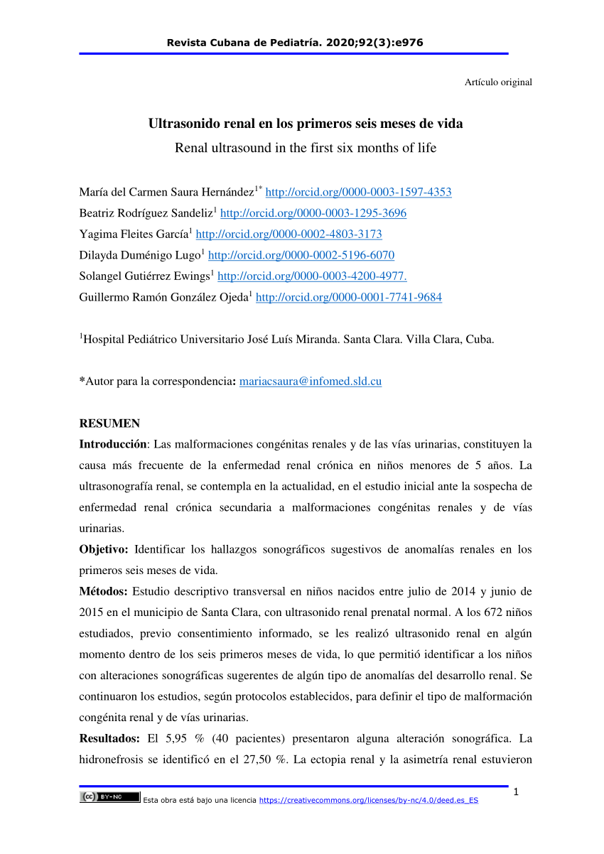 Pdf Ultrasonido Renal En Los Primeros Seis Meses De Vida