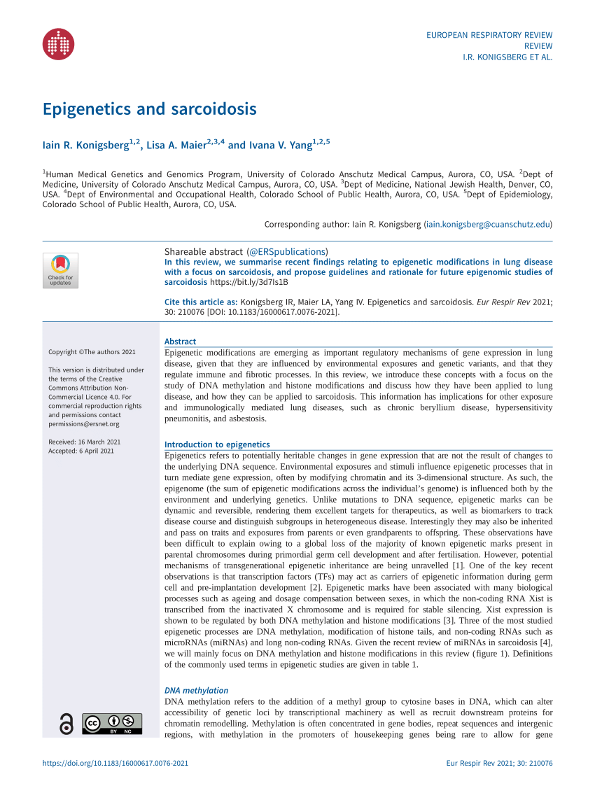 PDF) Epigenetics and sarcoidosis