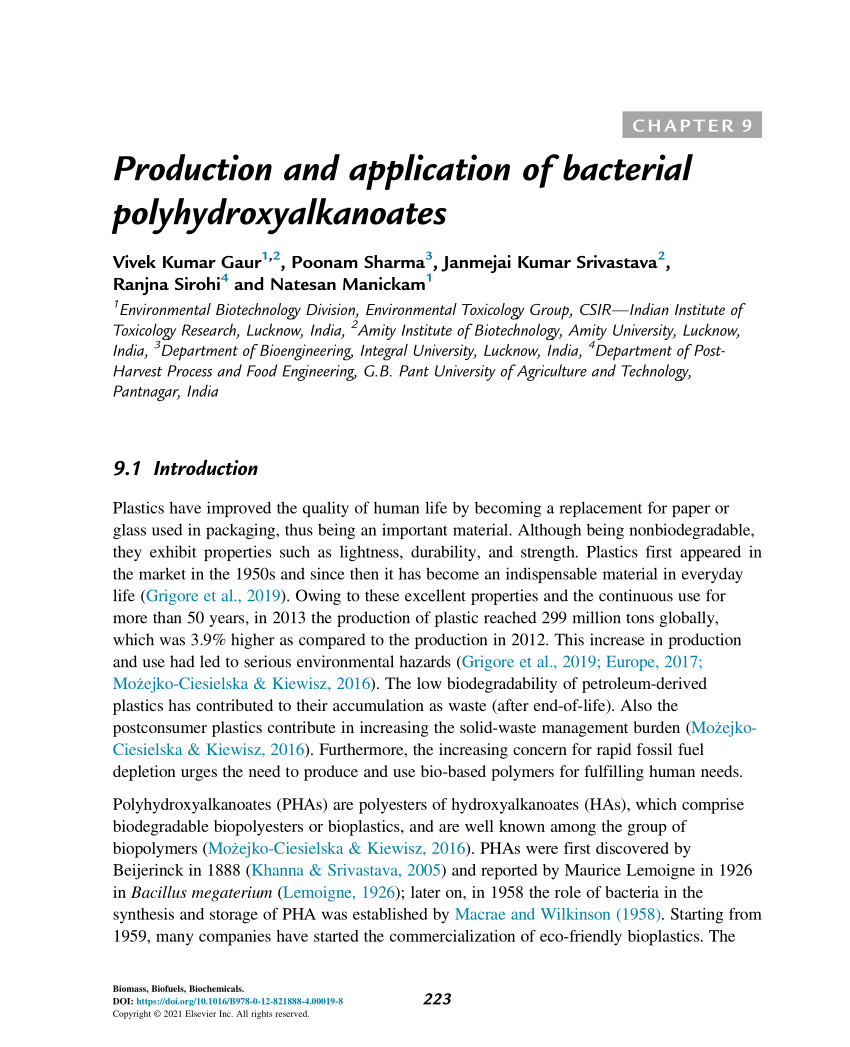 PDF) Production and application of bacterial polyhydroxyalkanoates