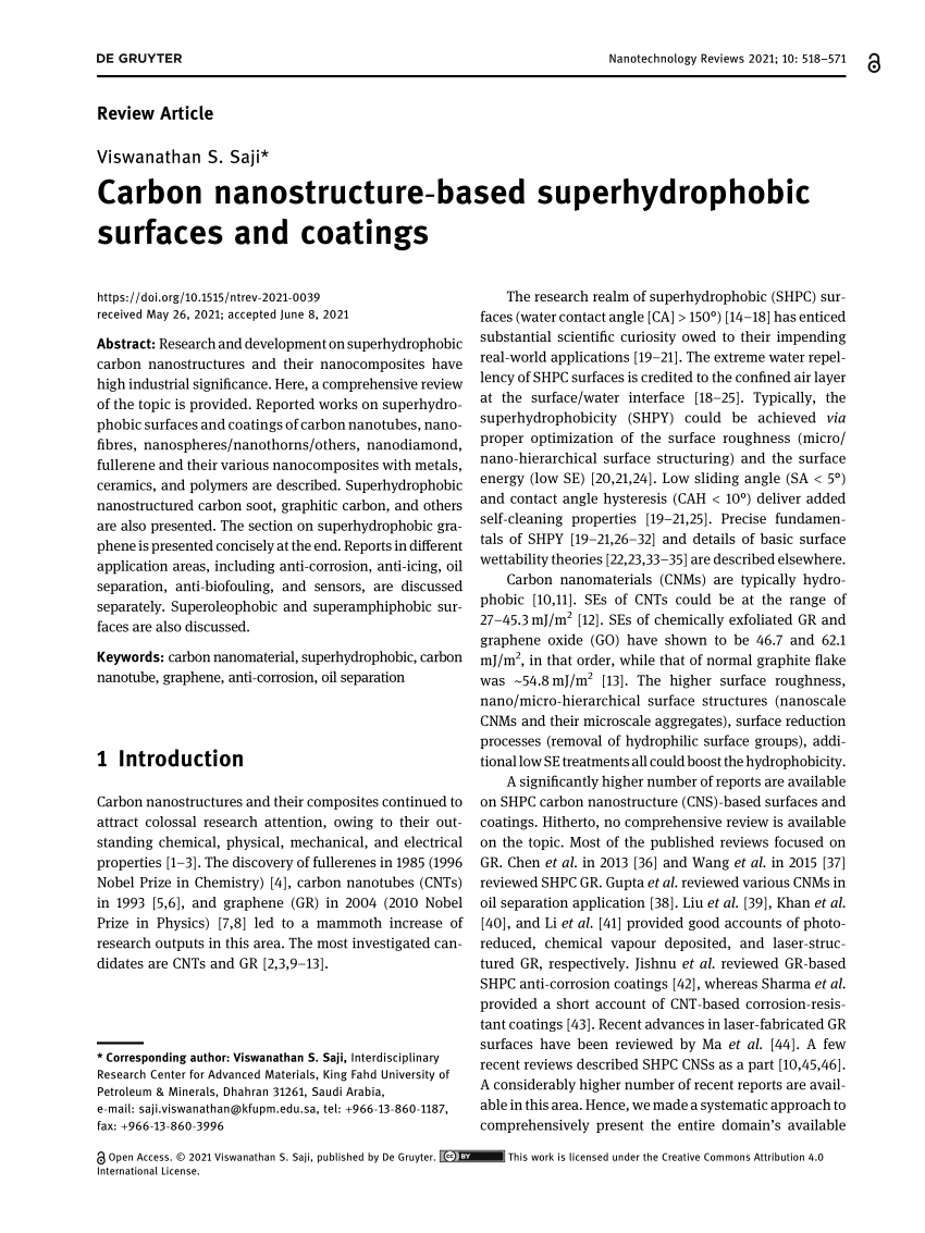 PDF) Carbon nanostructure-based superhydrophobic surfaces and coatings