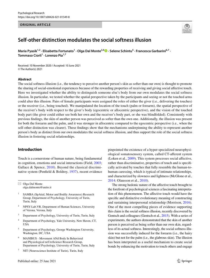 PDF) Self-other distinction modulates the social softness illusion