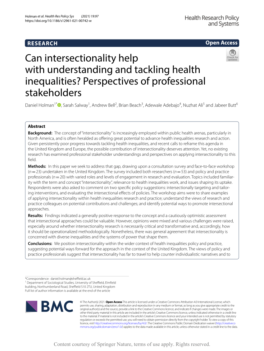 PDF) Can intersectionality help with understanding and tackling health inequalities? Perspectives of professional