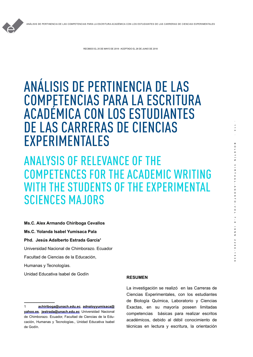 PDF) Análisis de pertinencia de las competencias la escritura académica con estudiantes de las carreras ciencias experimentales
