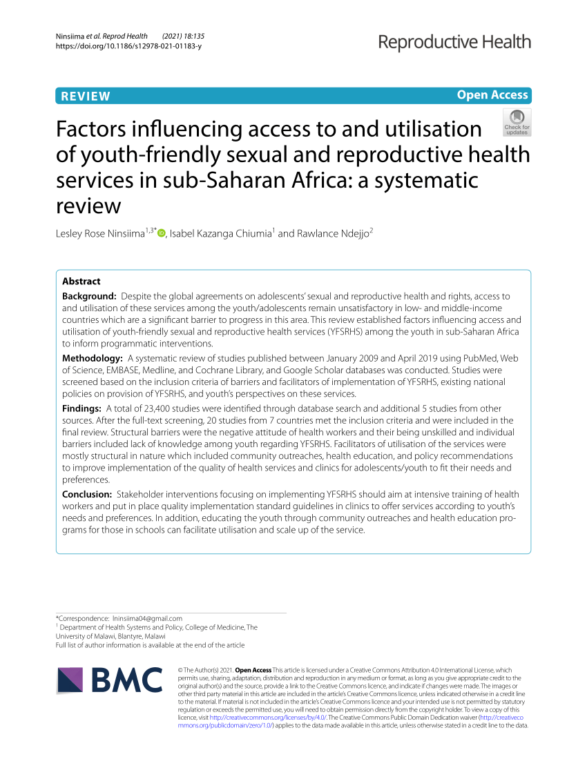 Pdf Factors Influencing Access To And Utilisation Of Youth Friendly Sexual And Reproductive 7613