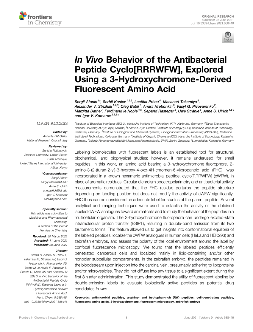 PDF) In Vivo Behavior of the Antibacterial Peptide Cyclo[RRRWFW]