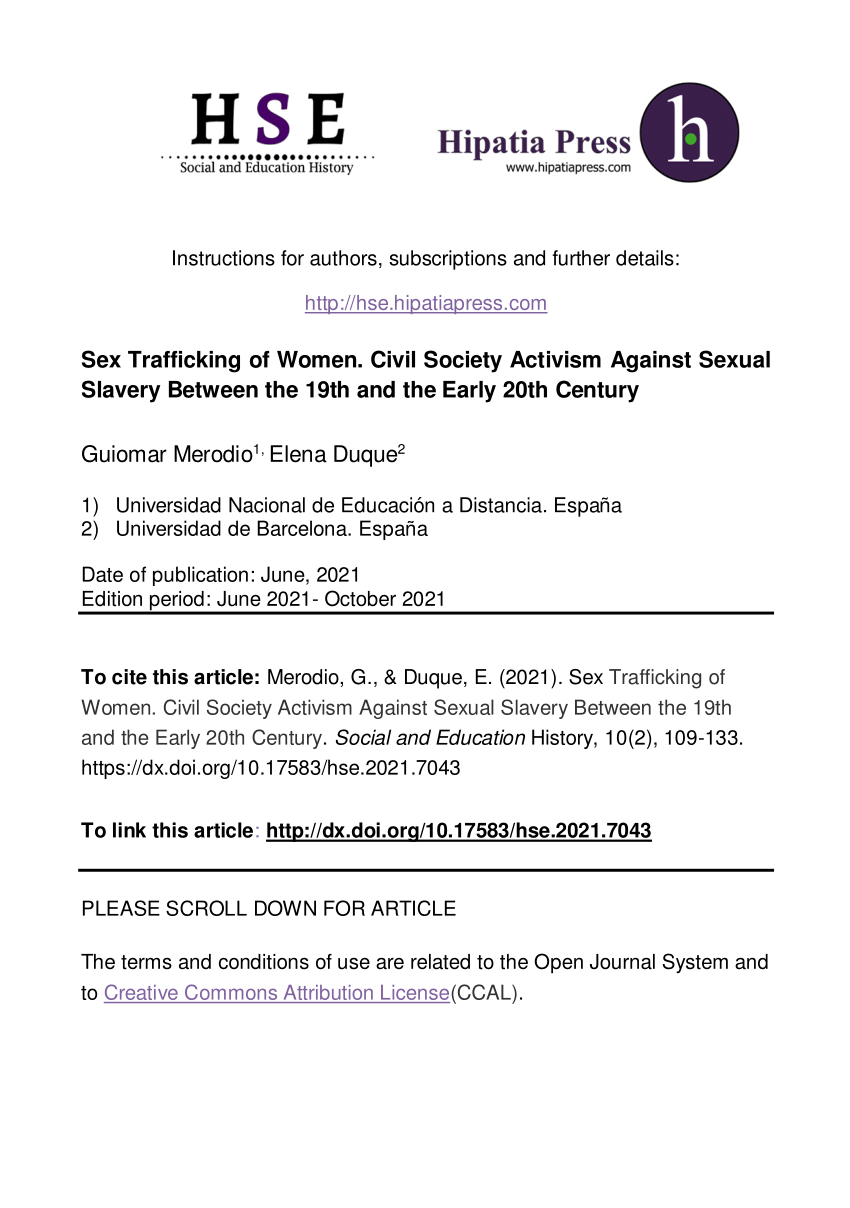 PDF) Sex Trafficking of Women. Civil Society Activism Against Sexual Slavery  Between the 19th and the Early 20th Century