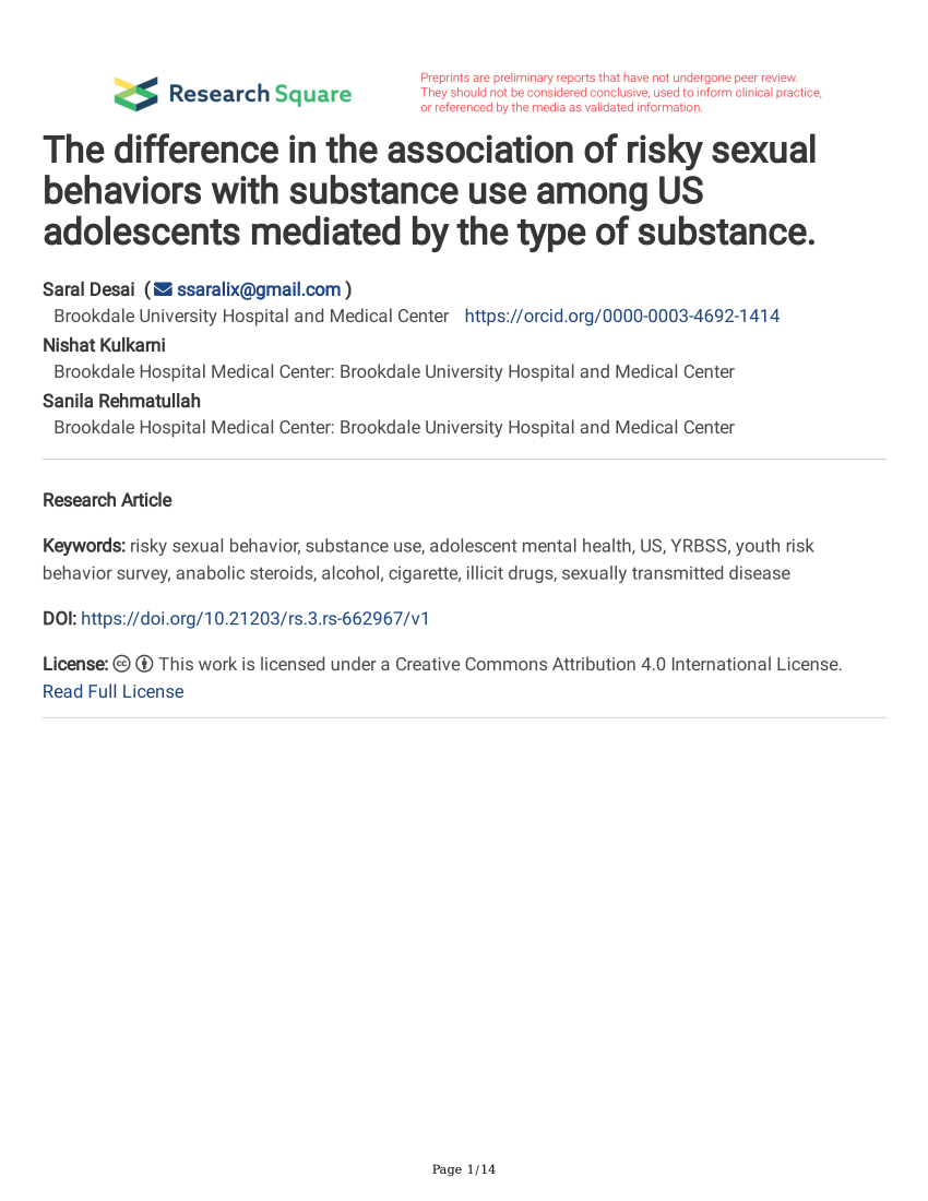 Pdf The Difference In The Association Of Risky Sexual Behaviors With Substance Use Among Us