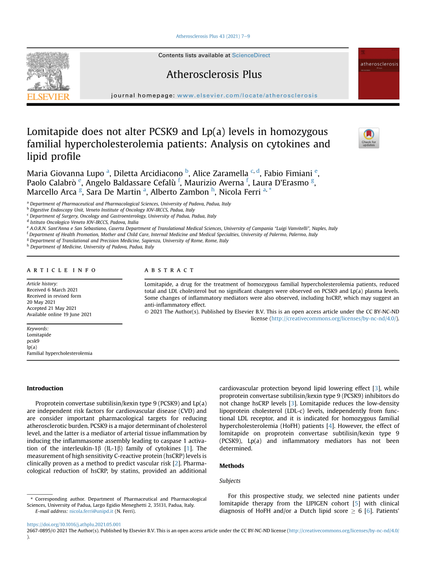 Pdf Lomitapide Does Not Alter Pcsk9 And Lpa Levels In Homozygous Familial 4987