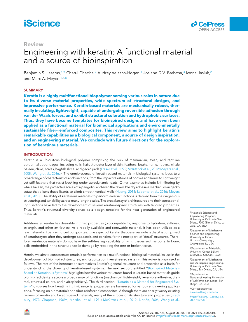 PDF) Engineering with Keratin: A Functional Material and a Source