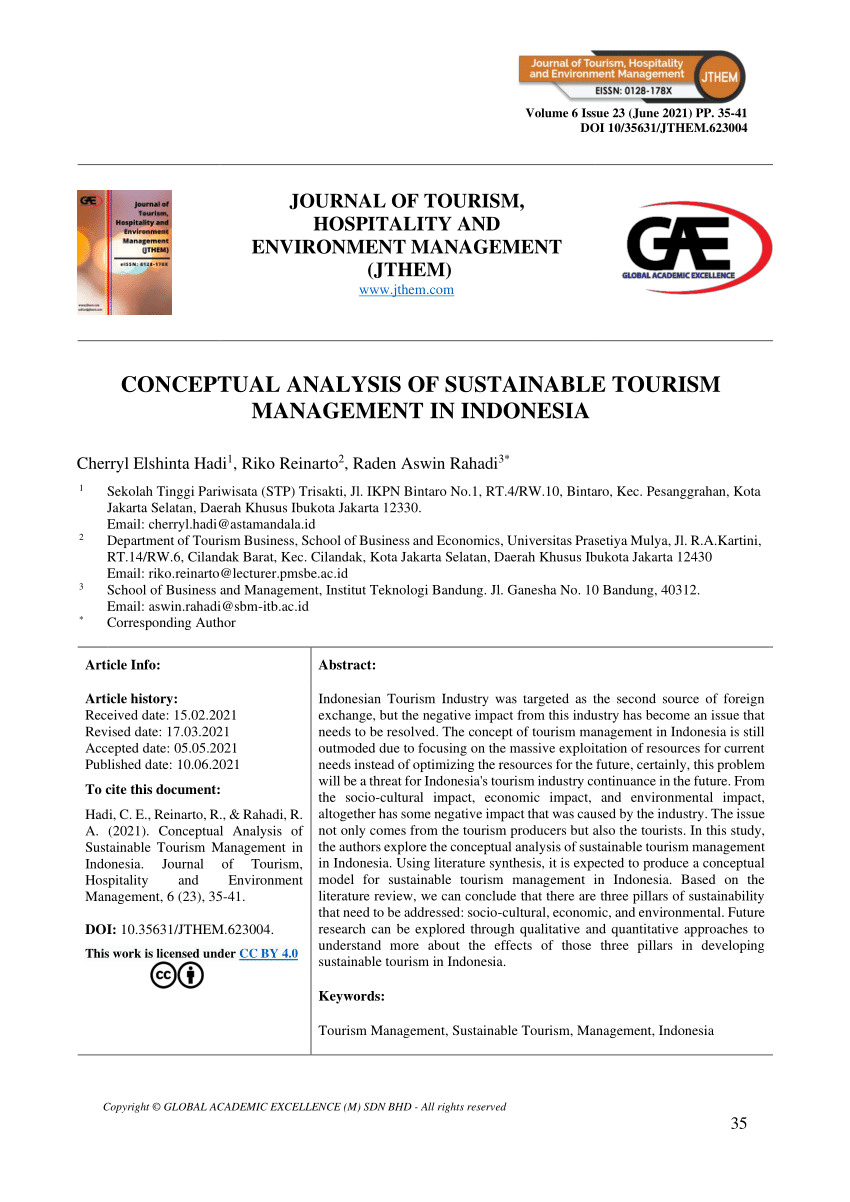 (PDF) Conceptual Analysis of Sustainable Tourism Management in Indonesia