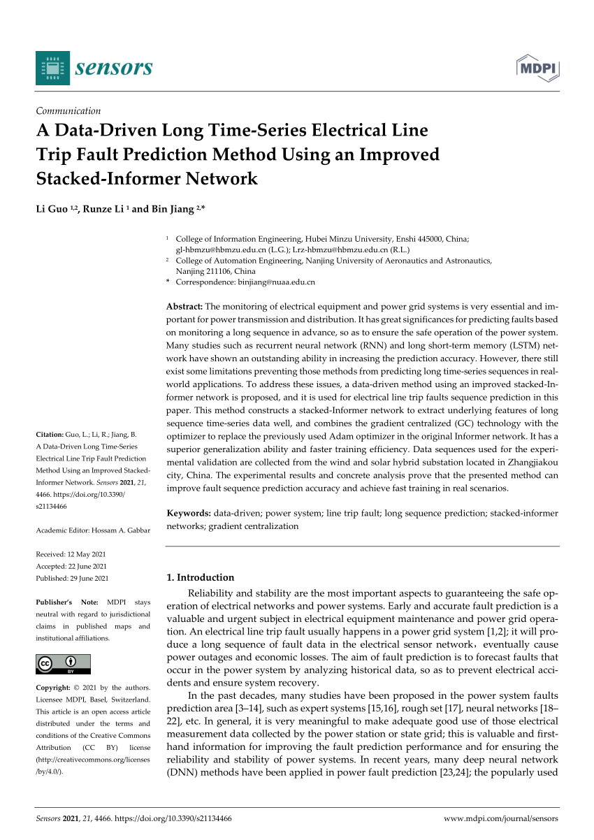 Pdf A Data Driven Long Time Series Electrical Line Trip Fault Prediction Method Using An Improved Stacked Informer Network