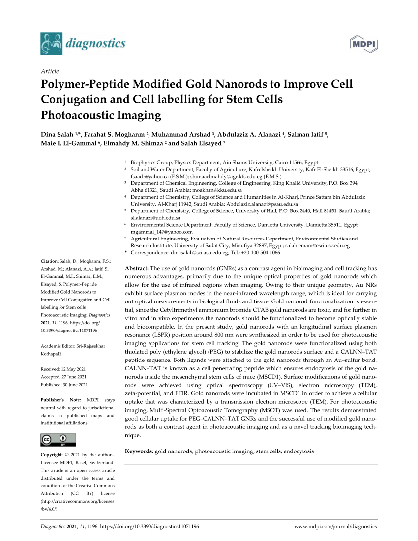 Pdf Polymer Peptide Modified Gold Nanorods To Improve Cell Conjugation And Cell Labelling For Stem Cells Photoacoustic Imaging