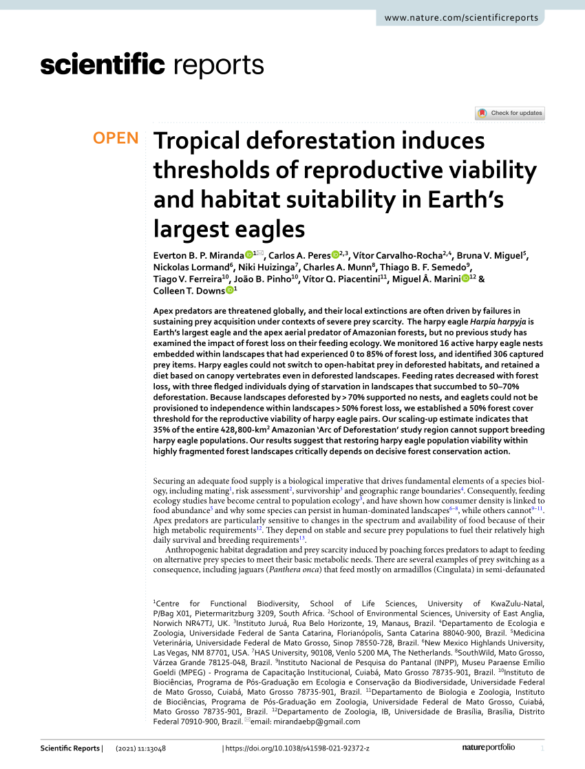 PDF Tropical deforestation induces thresholds of reproductive  