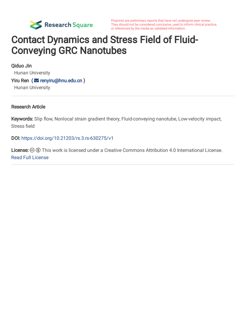 PDF) Contact Dynamics and Stress Field of Fluid-Conveying GRC 