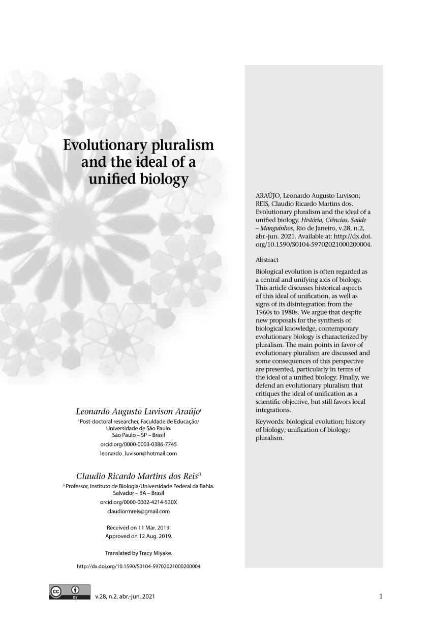 (PDF) Evolutionary pluralism and the ideal of a unified biology