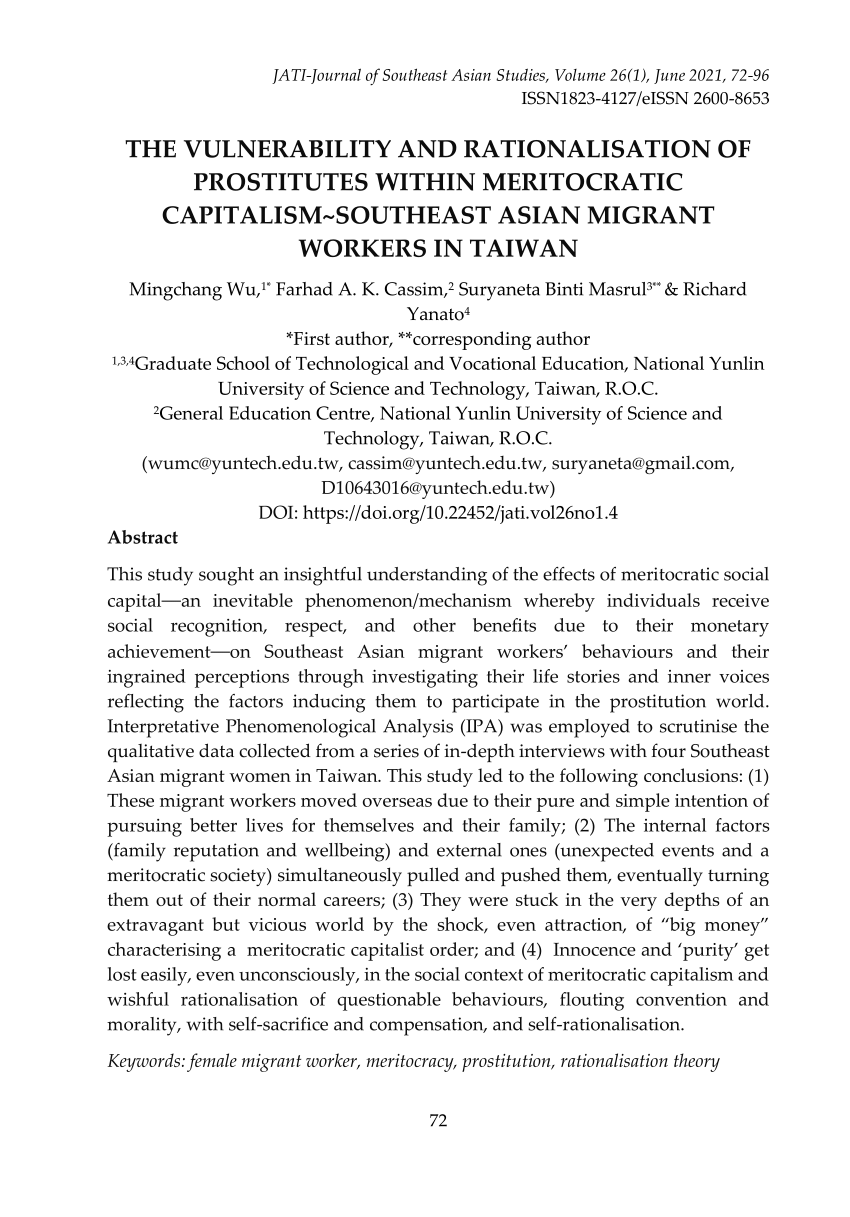 Pdf The Vulnerability And Rationalisation Of Prostitutes Within Meritocratic Capitalism 