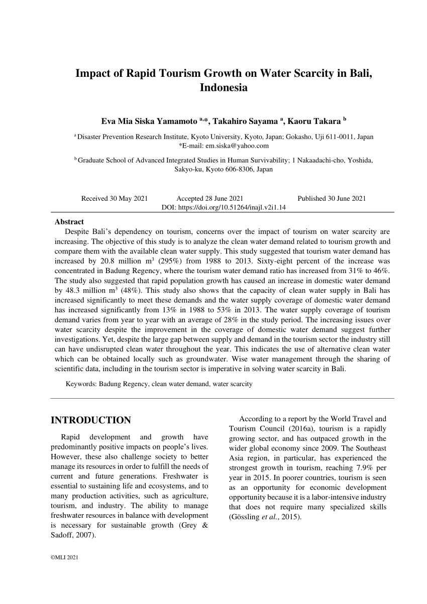 (PDF) Impact of Rapid Tourism Growth on Water Scarcity in Bali, Indonesia