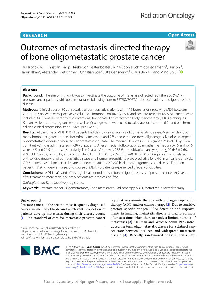 Pdf Outcomes Of Metastasis Directed Therapy Of Bone Oligometastatic Prostate Cancer