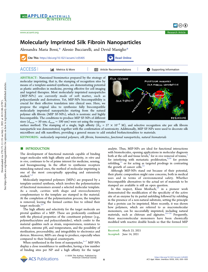 PDF) Molecularly Imprinted Silk Fibroin Nanoparticles