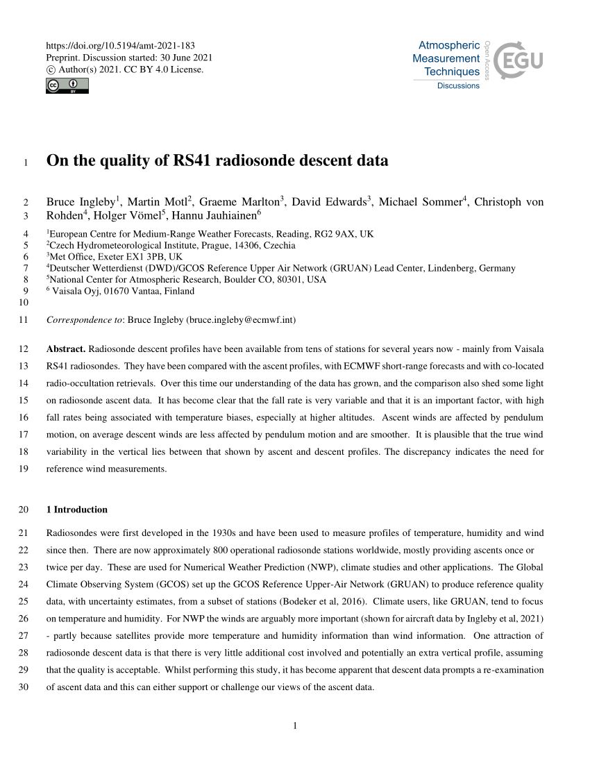 PDF On the quality of RS41 radiosonde descent data