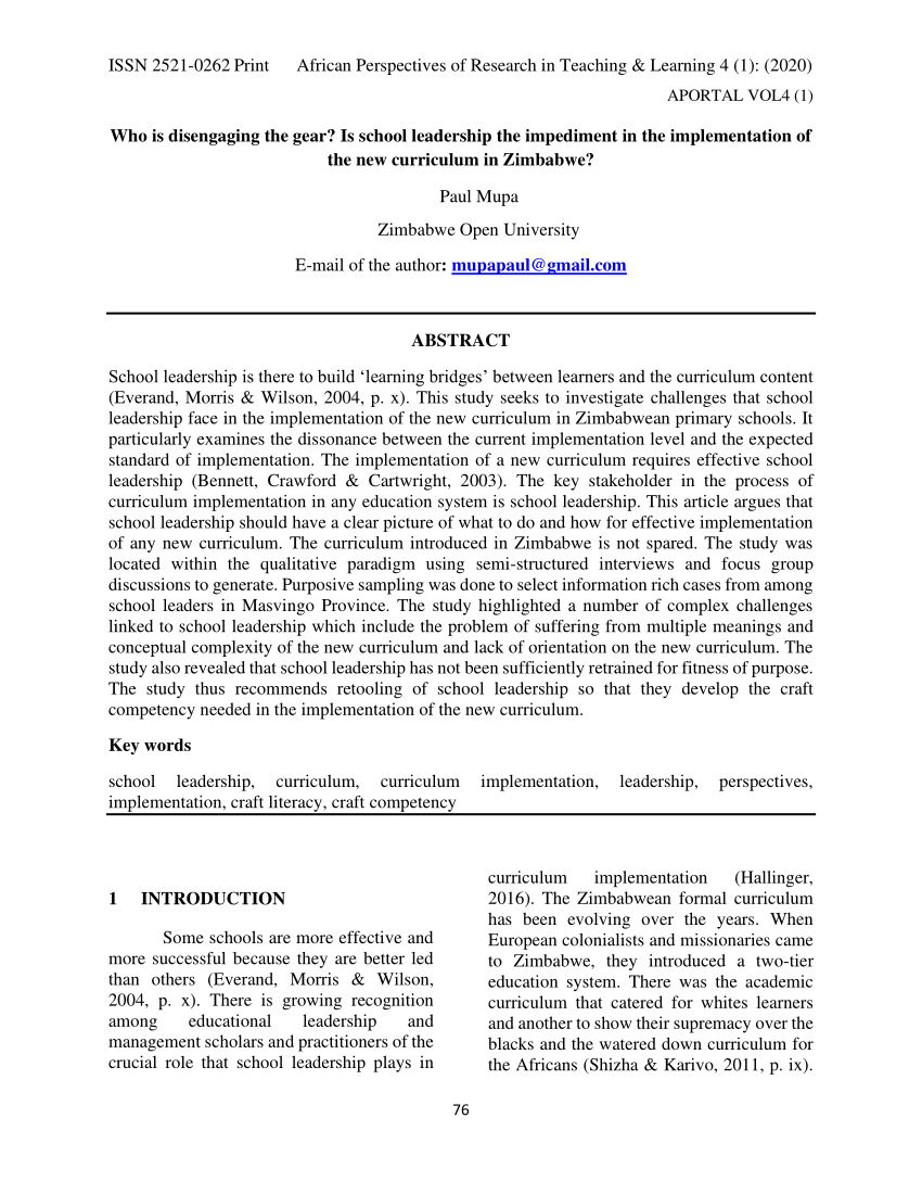 (PDF) Who is disengaging the gear? Is school leadership the impediment