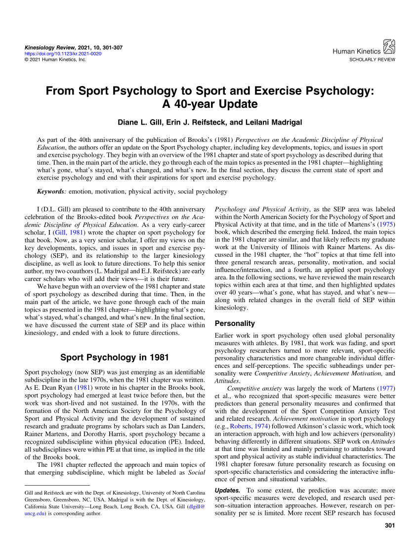 Pdf From Sport Psychology To Sport And Exercise Psychology A 40 Year Update