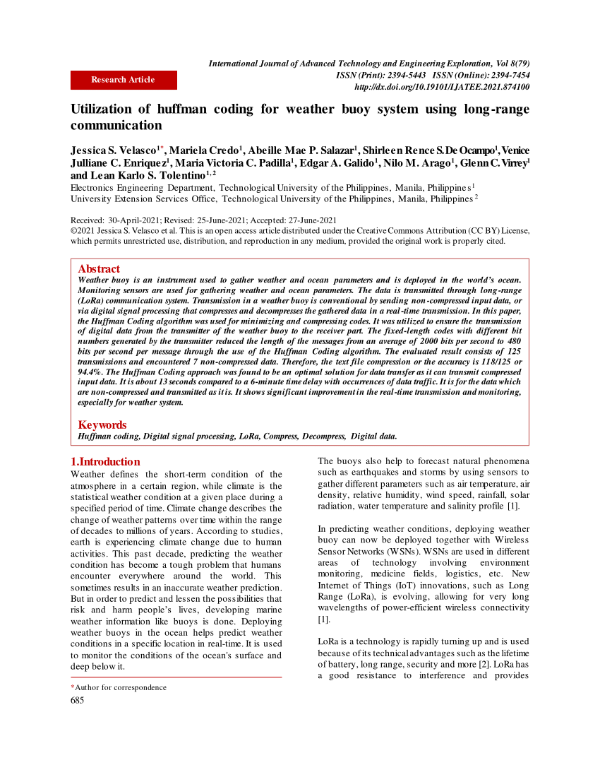 PDF) Utilization of huffman for weather system using long-range communication