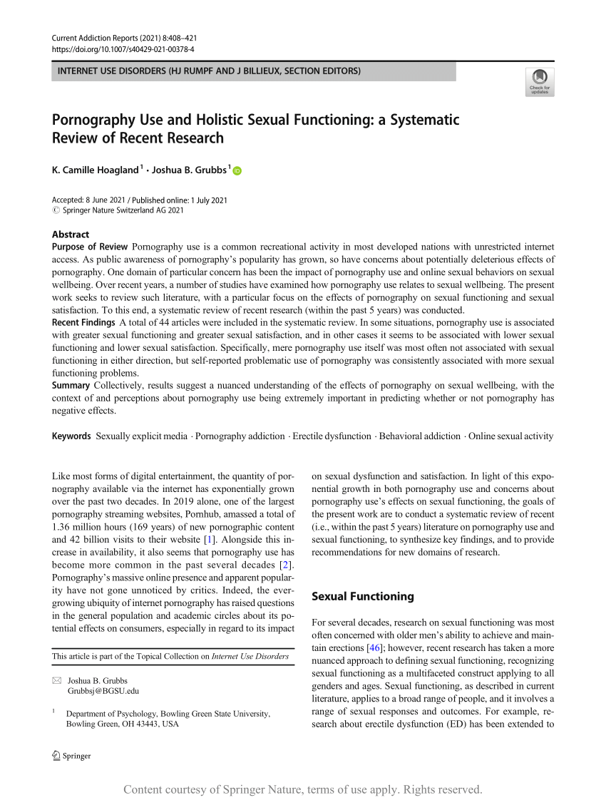 Pornography Use And Holistic Sexual Functioning A Systematic Review Of Recent Research 2971