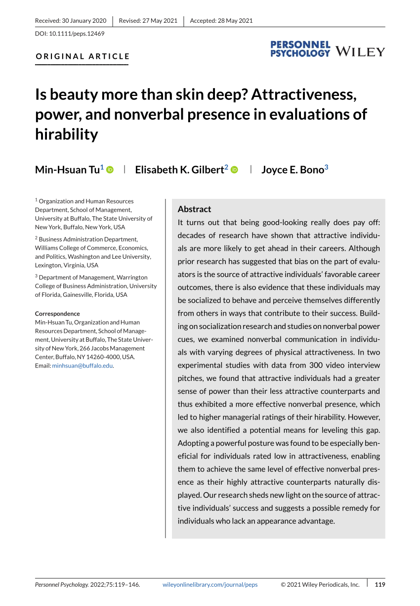 Is Beauty More Than Skin Deep Attractiveness Power And Nonverbal Presence In Evaluations Of 