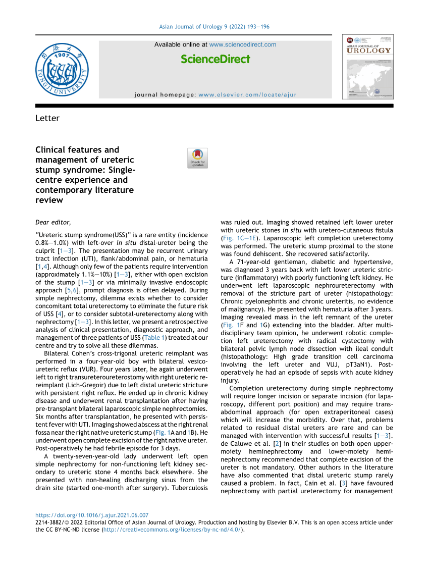 PDF) Clinical features and management of ureteric stump syndrome:  Single-centre experience and contemporary literature review