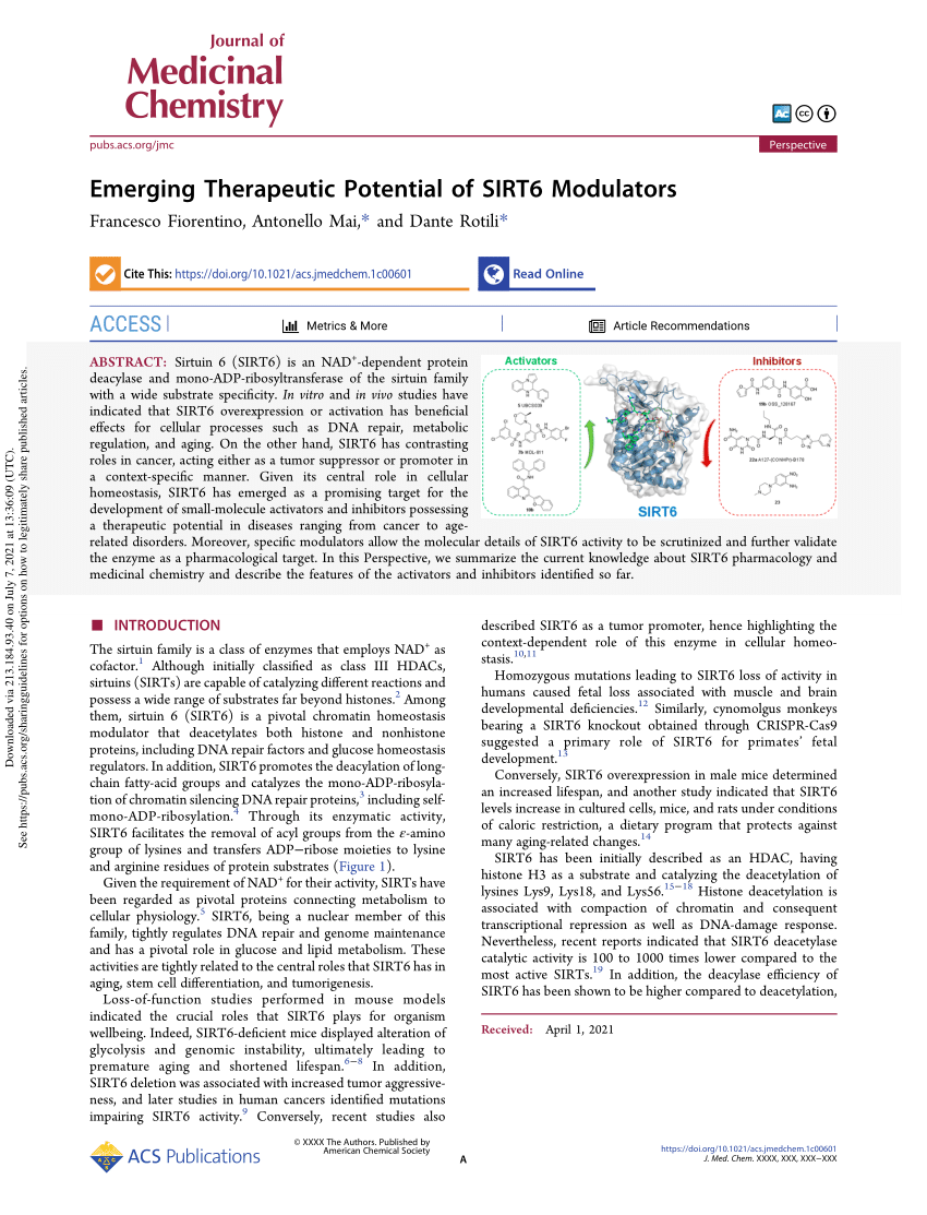 PDF) Emerging Therapeutic Potential of SIRT6 Modulators