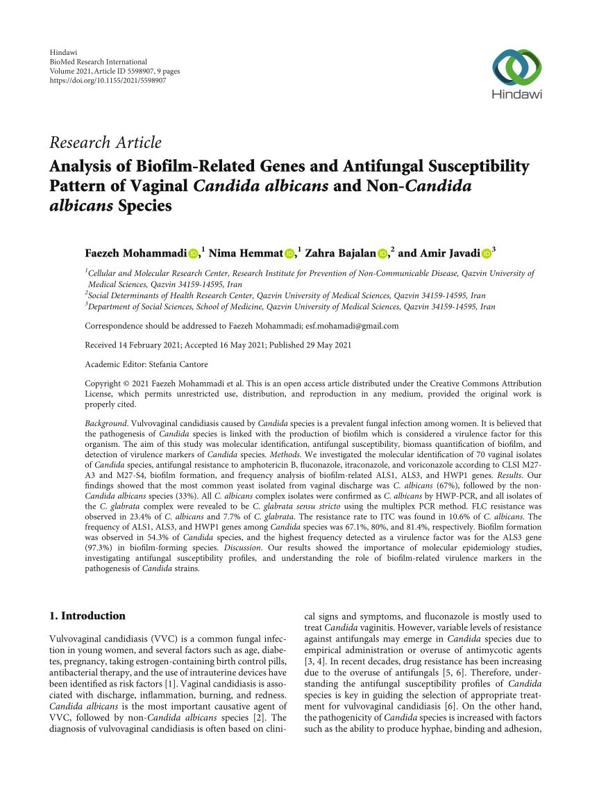 Pdf Analysis Of Biofilm Related Genes And Antifungal Susceptibility Pattern Of Vaginal Candida 