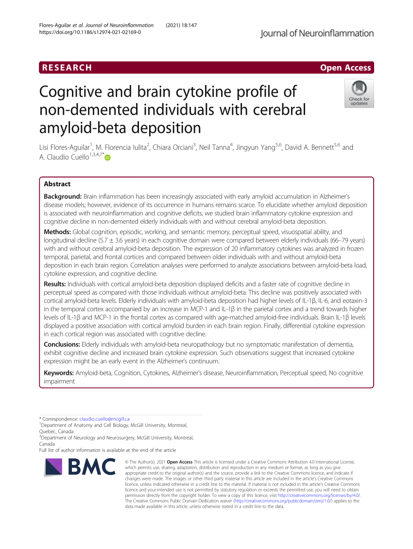(PDF) Cognitive and brain cytokine profile of non-demented individuals ...