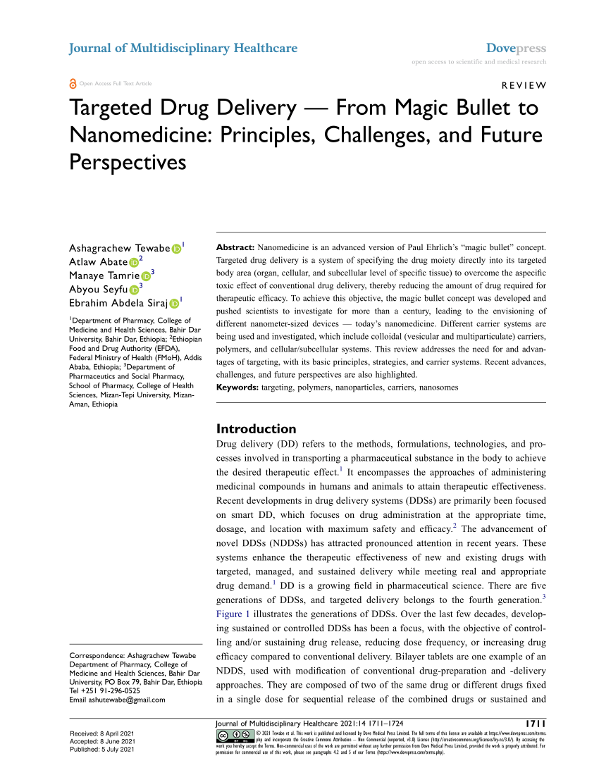 Pdf R E V I E W Targeted Drug Delivery From Magic Bullet To Nanomedicine Principles 