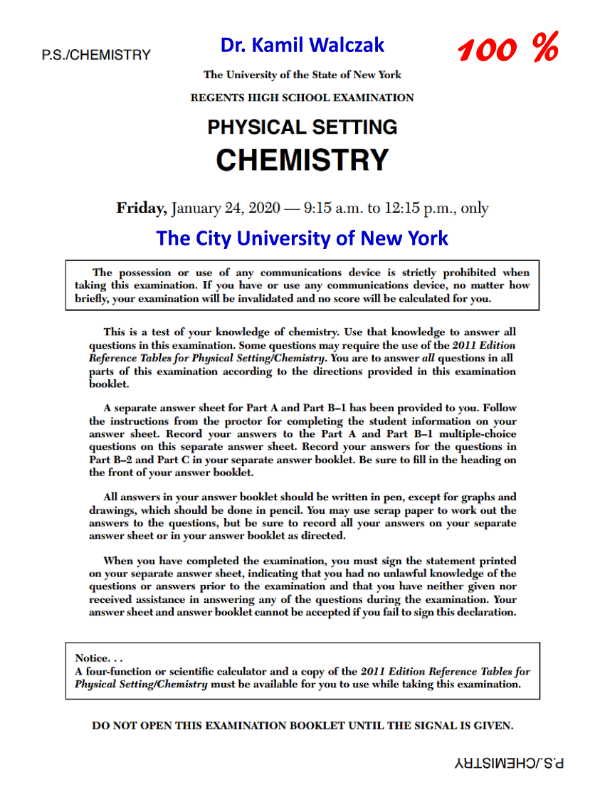 (PDF) Chemistry Regents High School Exam (January 24, 2020)