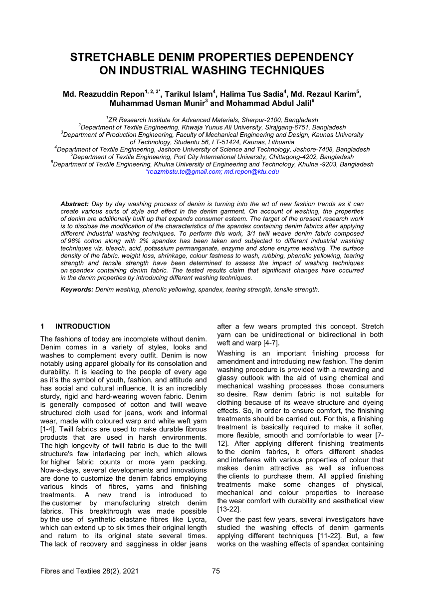 PDF) Physical Properties of Denim Fabrics after Various Denim Washing  Formulas | Berk Kurtulus - Academia.edu