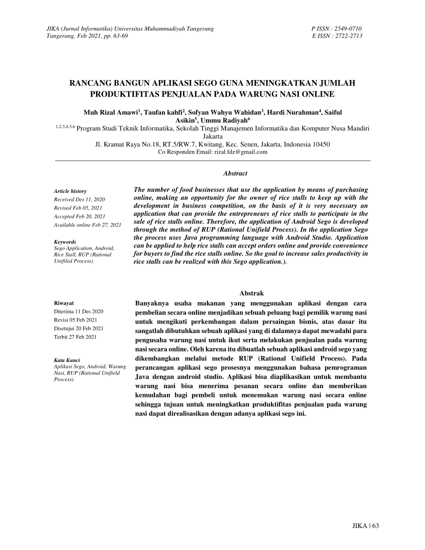 Pdf Rancang Bangun Aplikasi Sego Guna Meningkatkan Jumlah Produktifitas Penjualan Pada Warung 8000
